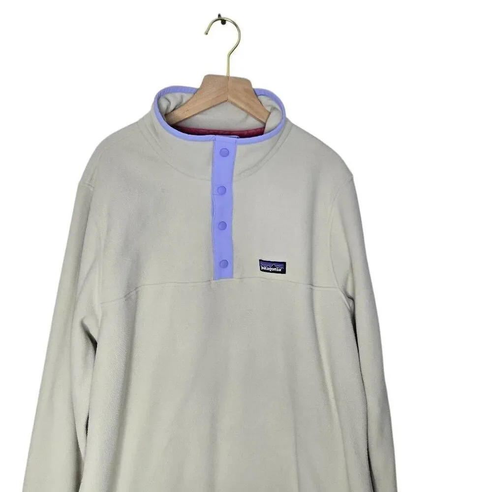 Patagonia Women's Size Large Micro D Snap T Pullover Beige Purple Fleece